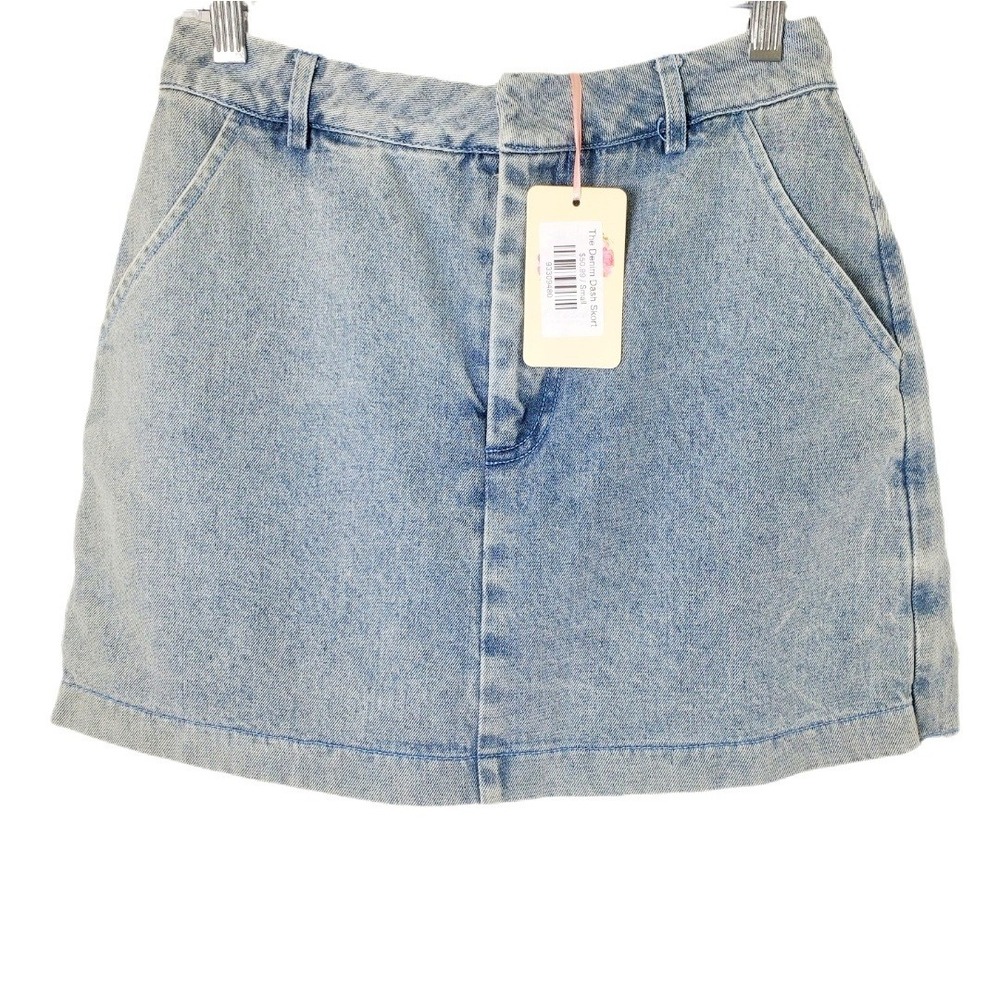 Entro NWT Denim Dash Skort Light Wash Blue‎ Mini Skirt Jean Shorts Women's Small - Picture 2 of 14